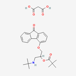 molecular formula C28H35NO8 B1217676 [1-(Tert-butylamino)-3-(9-oxofluoren-4-yl)oxypropan-2-yl] 2,2-dimethylpropanoate;propanedioic acid CAS No. 59866-14-7