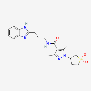 molecular formula C20H25N5O3S B12176843 N-(3-(1H-benzo[d]imidazol-2-yl)propyl)-1-(1,1-dioxidotetrahydrothiophen-3-yl)-3,5-dimethyl-1H-pyrazole-4-carboxamide 