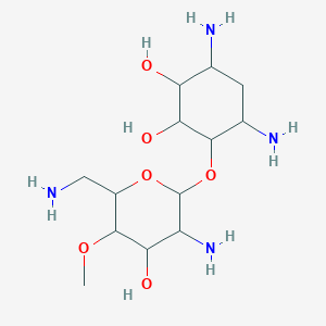 molecular formula C13H28N4O6 B1217729 4,6-Diamino-3-[3-amino-6-(aminomethyl)-4-hydroxy-5-methoxyoxan-2-yl]oxycyclohexane-1,2-diol CAS No. 37085-87-3