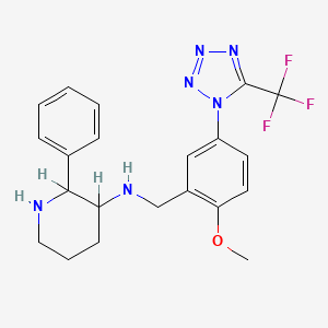 molecular formula C21H23F3N6O B1217763 3-Piperidinamine,N-[[2-methoxy-5-[5-(trifluoromethyl)-1H-tetrazol-1-yl]phenyl]methyl]-2-phenyl-,(2S,3S)- 