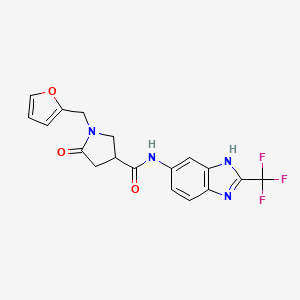 molecular formula C18H15F3N4O3 B12177703 1-(furan-2-ylmethyl)-5-oxo-N-[2-(trifluoromethyl)-1H-benzimidazol-5-yl]pyrrolidine-3-carboxamide 