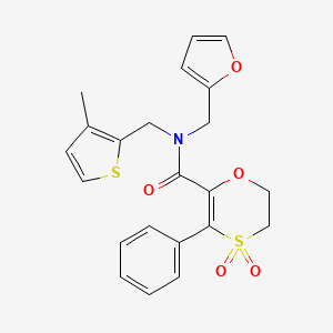 molecular formula C22H21NO5S2 B12177763 N-(furan-2-ylmethyl)-N-[(3-methylthiophen-2-yl)methyl]-3-phenyl-5,6-dihydro-1,4-oxathiine-2-carboxamide 4,4-dioxide 