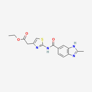 molecular formula C16H16N4O3S B12178417 ethyl (2-{[(2-methyl-1H-benzimidazol-5-yl)carbonyl]amino}-1,3-thiazol-4-yl)acetate 