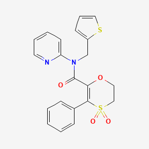 molecular formula C21H18N2O4S2 B12178562 3-phenyl-N-(pyridin-2-yl)-N-(thiophen-2-ylmethyl)-5,6-dihydro-1,4-oxathiine-2-carboxamide 4,4-dioxide 