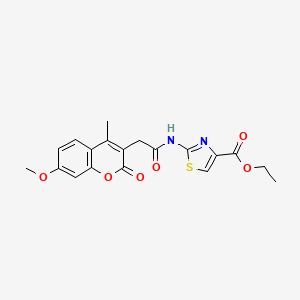 molecular formula C19H18N2O6S B12178913 ethyl 2-{[(7-methoxy-4-methyl-2-oxo-2H-chromen-3-yl)acetyl]amino}-1,3-thiazole-4-carboxylate 