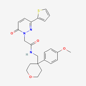 molecular formula C23H25N3O4S B12178914 N-{[4-(4-methoxyphenyl)tetrahydro-2H-pyran-4-yl]methyl}-2-[6-oxo-3-(thiophen-2-yl)pyridazin-1(6H)-yl]acetamide 