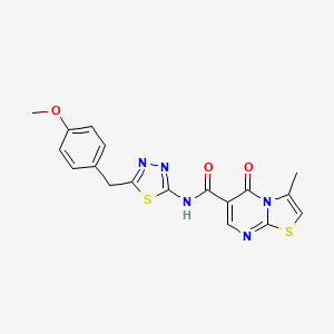 molecular formula C18H15N5O3S2 B12178948 N-[(2Z)-5-(4-methoxybenzyl)-1,3,4-thiadiazol-2(3H)-ylidene]-3-methyl-5-oxo-5H-[1,3]thiazolo[3,2-a]pyrimidine-6-carboxamide 