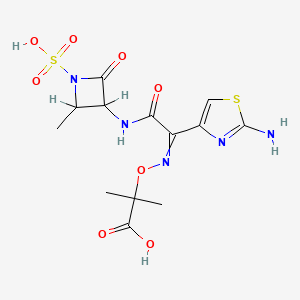 molecular formula C13H17N5O8S2 B1217902 2-[[1-(2-Amino-1,3-thiazol-4-yl)-2-[(2-methyl-4-oxo-1-sulfoazetidin-3-yl)amino]-2-oxoethylidene]amino]oxy-2-methylpropanoic acid CAS No. 85506-30-5