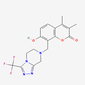 molecular formula C18H17F3N4O3 B12179067 7-hydroxy-3,4-dimethyl-8-{[3-(trifluoromethyl)-5,6-dihydro[1,2,4]triazolo[4,3-a]pyrazin-7(8H)-yl]methyl}-2H-chromen-2-one 