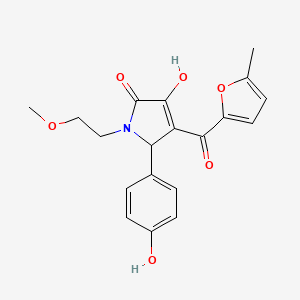 molecular formula C19H19NO6 B12179110 3-hydroxy-5-(4-hydroxyphenyl)-1-(2-methoxyethyl)-4-[(5-methylfuran-2-yl)carbonyl]-1,5-dihydro-2H-pyrrol-2-one 