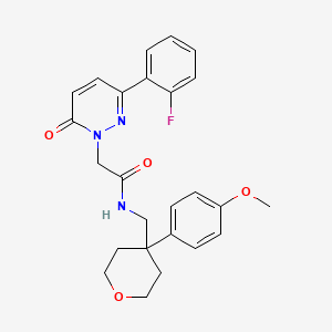 molecular formula C25H26FN3O4 B12179405 2-[3-(2-fluorophenyl)-6-oxopyridazin-1(6H)-yl]-N-{[4-(4-methoxyphenyl)tetrahydro-2H-pyran-4-yl]methyl}acetamide 