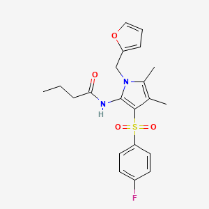 molecular formula C21H23FN2O4S B12179578 N-{3-[(4-fluorophenyl)sulfonyl]-1-(furan-2-ylmethyl)-4,5-dimethyl-1H-pyrrol-2-yl}butanamide 