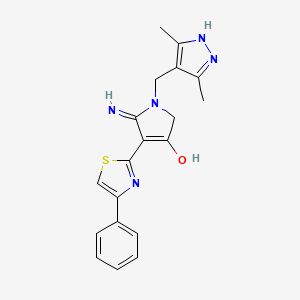 molecular formula C19H19N5OS B12179594 1-[(3,5-dimethyl-1H-pyrazol-4-yl)methyl]-5-imino-4-(4-phenyl-1,3-thiazol-2-yl)-2,5-dihydro-1H-pyrrol-3-ol 