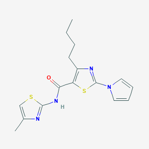 molecular formula C16H18N4OS2 B12180014 4-butyl-N-[(2E)-4-methyl-1,3-thiazol-2(3H)-ylidene]-2-(1H-pyrrol-1-yl)-1,3-thiazole-5-carboxamide 