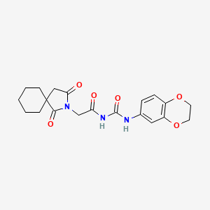 molecular formula C20H23N3O6 B12180258 1-(2,3-Dihydro-1,4-benzodioxin-6-yl)-3-(2-{1,3-dioxo-2-azaspiro[4.5]decan-2-yl}acetyl)urea 