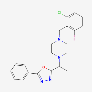 molecular formula C21H22ClFN4O B12180363 1-[(2-Chloro-6-fluorophenyl)methyl]-4-[1-(5-phenyl-1,3,4-oxadiazol-2-yl)ethyl]piperazine 