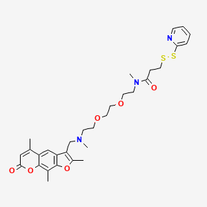 molecular formula C31H39N3O6S2 B1218083 N-methyl-N-[2-[2-[2-[methyl-[(2,5,9-trimethyl-7-oxofuro[3,2-g]chromen-3-yl)methyl]amino]ethoxy]ethoxy]ethyl]-3-(pyridin-2-yldisulfanyl)propanamide CAS No. 83353-04-2