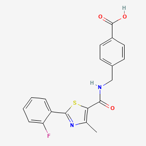 molecular formula C19H15FN2O3S B12181029 4-[({[2-(2-Fluorophenyl)-4-methyl-1,3-thiazol-5-yl]carbonyl}amino)methyl]benzoic acid 