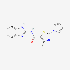 molecular formula C16H13N5OS B12181118 N-(1,3-dihydro-2H-benzimidazol-2-ylidene)-4-methyl-2-(1H-pyrrol-1-yl)-1,3-thiazole-5-carboxamide 