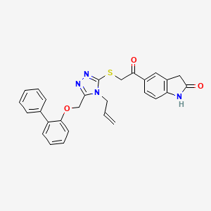 molecular formula C28H24N4O3S B12181157 5-(2-{5-[(2-Phenylphenoxy)methyl]-4-prop-2-enyl-1,2,4-triazol-3-ylthio}acetyl) indolin-2-one 