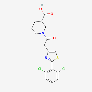 molecular formula C17H16Cl2N2O3S B12181187 1-{[2-(2,6-Dichlorophenyl)-1,3-thiazol-4-yl]acetyl}piperidine-3-carboxylic acid 