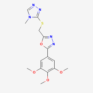 molecular formula C15H17N5O4S B12181287 2-{[(4-methyl-4H-1,2,4-triazol-3-yl)sulfanyl]methyl}-5-(3,4,5-trimethoxyphenyl)-1,3,4-oxadiazole 