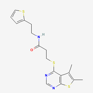 3-[(5,6-dimethylthieno[2,3-d]pyrimidin-4-yl)sulfanyl]-N-[2-(thiophen-2-yl)ethyl]propanamide