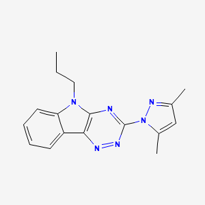 molecular formula C17H18N6 B12182182 3,5-dimethyl-1-{5-propyl-5H-[1,2,4]triazino[5,6-b]indol-3-yl}-1H-pyrazole 