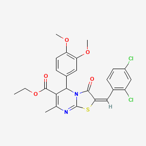 ethyl (2E)-2-(2,4-dichlorobenzylidene)-5-(3,4-dimethoxyphenyl)-7-methyl-3-oxo-2,3-dihydro-5H-[1,3]thiazolo[3,2-a]pyrimidine-6-carboxylate