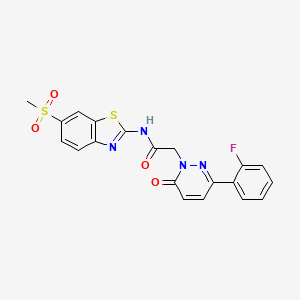 molecular formula C20H15FN4O4S2 B12182917 2-[3-(2-fluorophenyl)-6-oxopyridazin-1(6H)-yl]-N-[(2Z)-6-(methylsulfonyl)-1,3-benzothiazol-2(3H)-ylidene]acetamide 