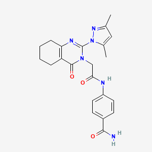 molecular formula C22H24N6O3 B12183685 4-(2-(2-(3,5-dimethyl-1H-pyrazol-1-yl)-4-oxo-5,6,7,8-tetrahydroquinazolin-3(4H)-yl)acetamido)benzamide 