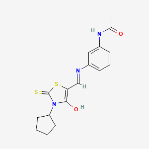 N-(3-{[(E)-(3-cyclopentyl-4-oxo-2-thioxo-1,3-thiazolidin-5-ylidene)methyl]amino}phenyl)acetamide