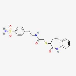 molecular formula C20H23N3O4S2 B12184245 2-[(2-hydroxy-4,5-dihydro-3H-1-benzazepin-3-yl)sulfanyl]-N-[2-(4-sulfamoylphenyl)ethyl]acetamide 