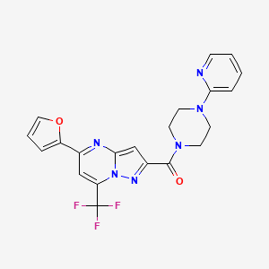 molecular formula C21H17F3N6O2 B1218445 [5-(2-Furanyl)-7-(trifluoromethyl)-2-pyrazolo[1,5-a]pyrimidinyl]-[4-(2-pyridinyl)-1-piperazinyl]methanone 