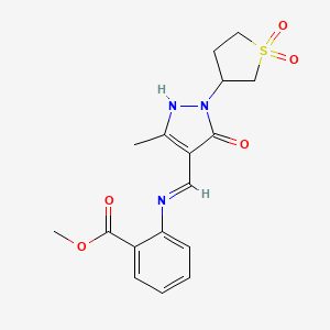 molecular formula C17H19N3O5S B12184591 methyl 2-({(E)-[1-(1,1-dioxidotetrahydrothiophen-3-yl)-3-methyl-5-oxo-1,5-dihydro-4H-pyrazol-4-ylidene]methyl}amino)benzoate 