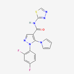 molecular formula C16H10F2N6OS B12184601 1-(2,4-difluorophenyl)-5-(1H-pyrrol-1-yl)-N-(1,3,4-thiadiazol-2-yl)-1H-pyrazole-4-carboxamide 