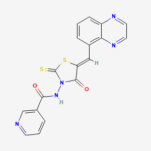 N-[(5Z)-4-oxo-5-(quinoxalin-5-ylmethylidene)-2-thioxo-1,3-thiazolidin-3-yl]pyridine-3-carboxamide