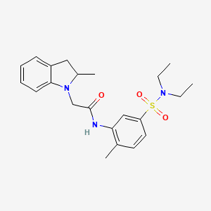 molecular formula C22H29N3O3S B12184865 N-[5-(diethylsulfamoyl)-2-methylphenyl]-2-(2-methyl-2,3-dihydro-1H-indol-1-yl)acetamide 