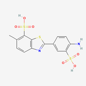 molecular formula C14H12N2O6S3 B1218490 7-Benzothiazolesulfonic acid, 2-(4-amino-3-sulfophenyl)-6-methyl- CAS No. 5855-98-1
