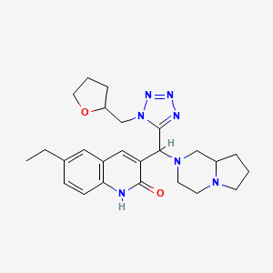 molecular formula C25H33N7O2 B1218502 3-[3,4,6,7,8,8a-hexahydro-1H-pyrrolo[1,2-a]pyrazin-2-yl-[1-(2-oxolanylmethyl)-5-tetrazolyl]methyl]-6-ethyl-1H-quinolin-2-one 