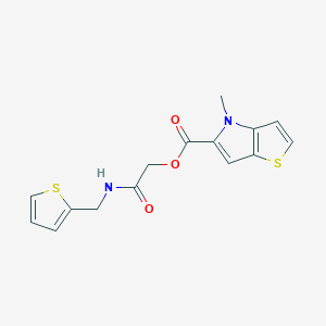 molecular formula C15H14N2O3S2 B1218506 4-Methyl-5-thieno[3,2-b]pyrrolecarboxylic acid [2-oxo-2-(thiophen-2-ylmethylamino)ethyl] ester 