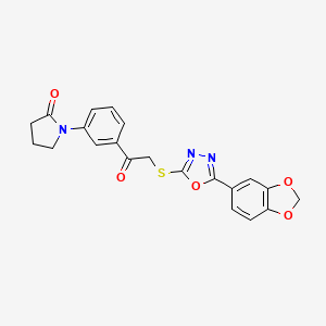 molecular formula C21H17N3O5S B12185825 1-[3-(2-{[5-(2H-1,3-benzodioxol-5-yl)-1,3,4-oxadiazol-2-yl]sulfanyl}acetyl)phenyl]pyrrolidin-2-one 