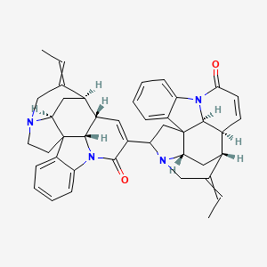 molecular formula C42H42N4O2 B1218590 (12S,13R,19S,21S)-14-Ethylidene-10-[(12S,13R,19S,21S)-14-ethylidene-9-oxo-8,16-diazahexacyclo[11.5.2.11,8.02,7.016,19.012,21]henicosa-2,4,6,10-tetraen-17-yl]-8,16-diazahexacyclo[11.5.2.11,8.02,7.016,19.012,21]henicosa-2,4,6,10-tetraen-9-one CAS No. 73020-53-8