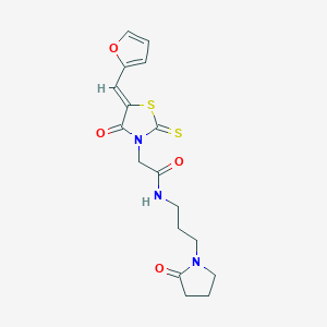 2-[(5Z)-5-(furan-2-ylmethylidene)-4-oxo-2-thioxo-1,3-thiazolidin-3-yl]-N-[3-(2-oxopyrrolidin-1-yl)propyl]acetamide