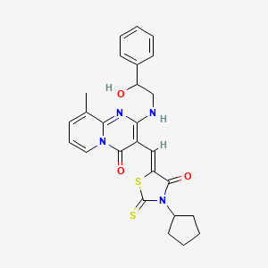 3-[(Z)-(3-cyclopentyl-4-oxo-2-thioxo-1,3-thiazolidin-5-ylidene)methyl]-2-[(2-hydroxy-2-phenylethyl)amino]-9-methyl-4H-pyrido[1,2-a]pyrimidin-4-one