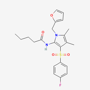 molecular formula C22H25FN2O4S B12186979 N-{3-[(4-fluorophenyl)sulfonyl]-1-(furan-2-ylmethyl)-4,5-dimethyl-1H-pyrrol-2-yl}pentanamide 