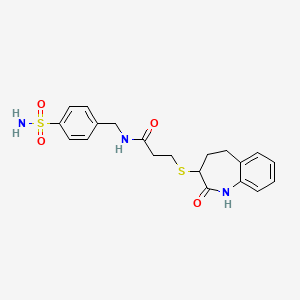 molecular formula C20H23N3O4S2 B12187014 3-[(2-hydroxy-4,5-dihydro-3H-1-benzazepin-3-yl)sulfanyl]-N-(4-sulfamoylbenzyl)propanamide 