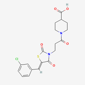 molecular formula C19H19ClN2O5S B12187043 1-{3-[(5Z)-5-(3-chlorobenzylidene)-2,4-dioxo-1,3-thiazolidin-3-yl]propanoyl}piperidine-4-carboxylic acid 