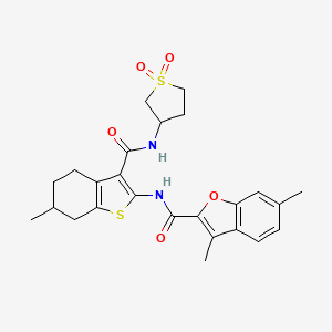 molecular formula C25H28N2O5S2 B12187087 N-{3-[(1,1-dioxidotetrahydrothiophen-3-yl)carbamoyl]-6-methyl-4,5,6,7-tetrahydro-1-benzothiophen-2-yl}-3,6-dimethyl-1-benzofuran-2-carboxamide 