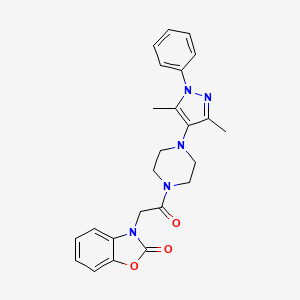 molecular formula C24H25N5O3 B12187108 3-(2-(4-(3,5-dimethyl-1-phenyl-1H-pyrazol-4-yl)piperazin-1-yl)-2-oxoethyl)benzo[d]oxazol-2(3H)-one 